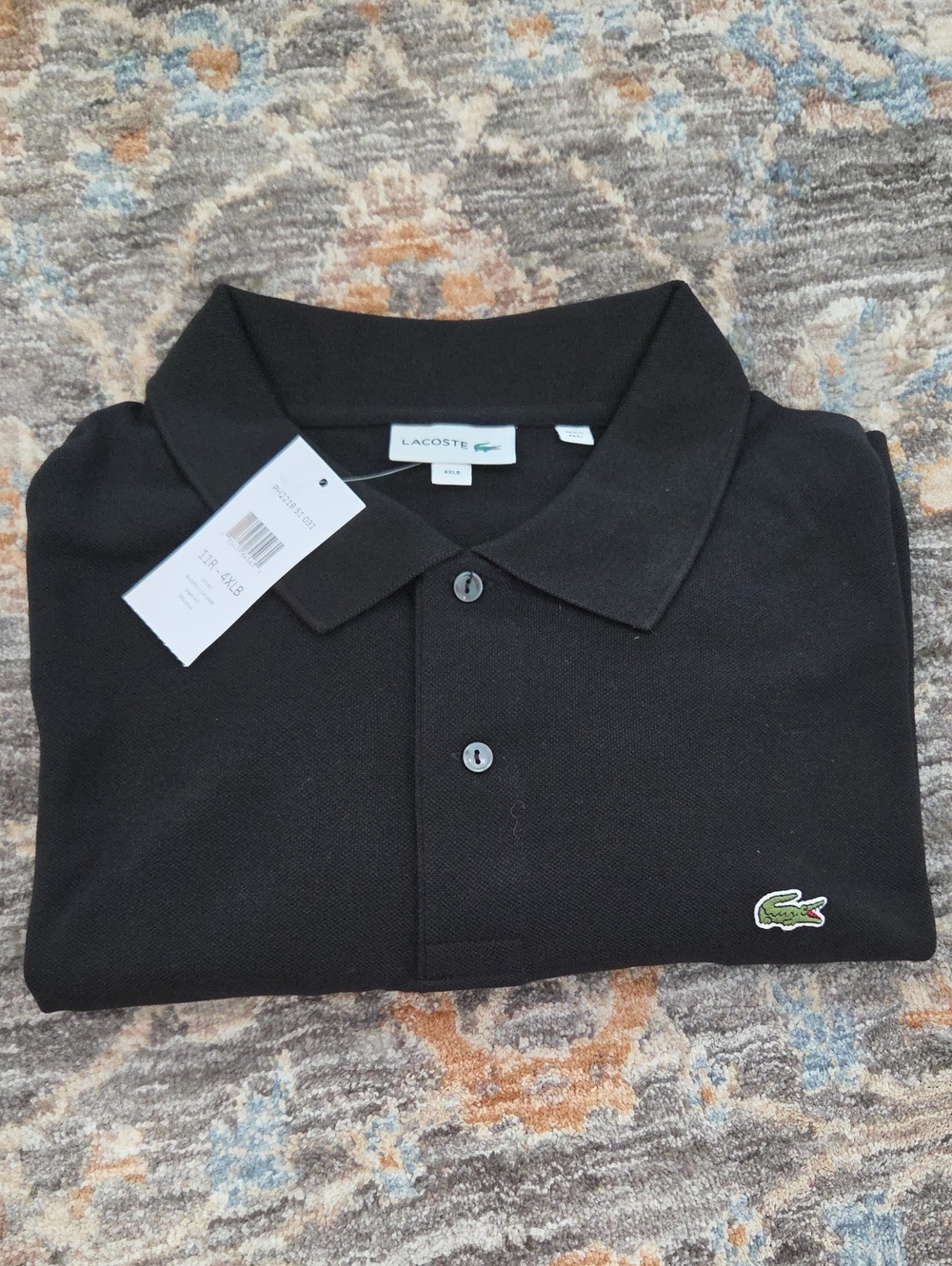 Lacoste Men's Black Polo with Green Crocodile Logo 4XLB